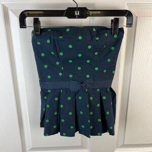 Abercrombie & Fitch Strapless Polka Dot Peplum Top Green Blue